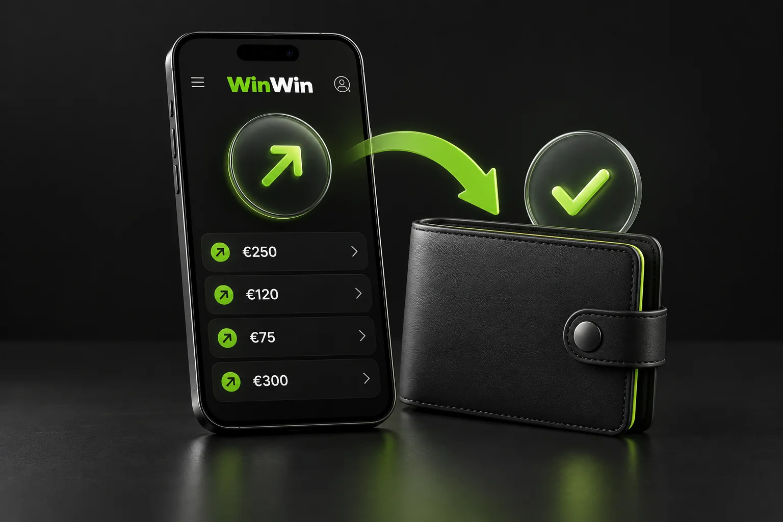 Wallet illustration showing an outgoing payment