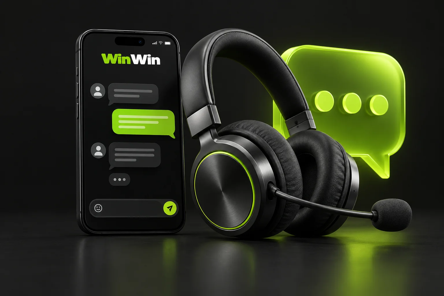 Headset beside an illustrated account help conversation